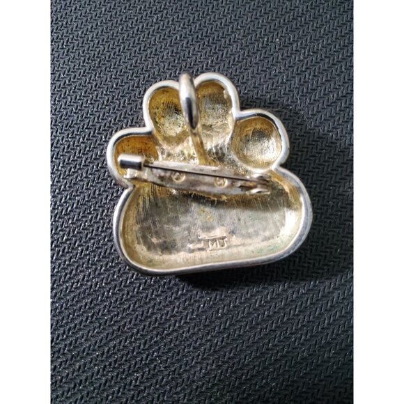 Vintage MJ Silvertone Paw Print Convertible Pendant,  Brooch / Pin - Picture 2 of 4